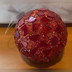 Vintage Red Glitter Christmas Bauble Medium Round Hanging Ornament Decor